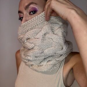 Beige Hand-knitted wool chunky infinity snood